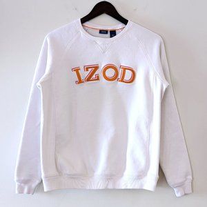 Y2K White Crewneck IZOD Cozy Sweatshirt Sweater Rhinestone Glitter Text Size S